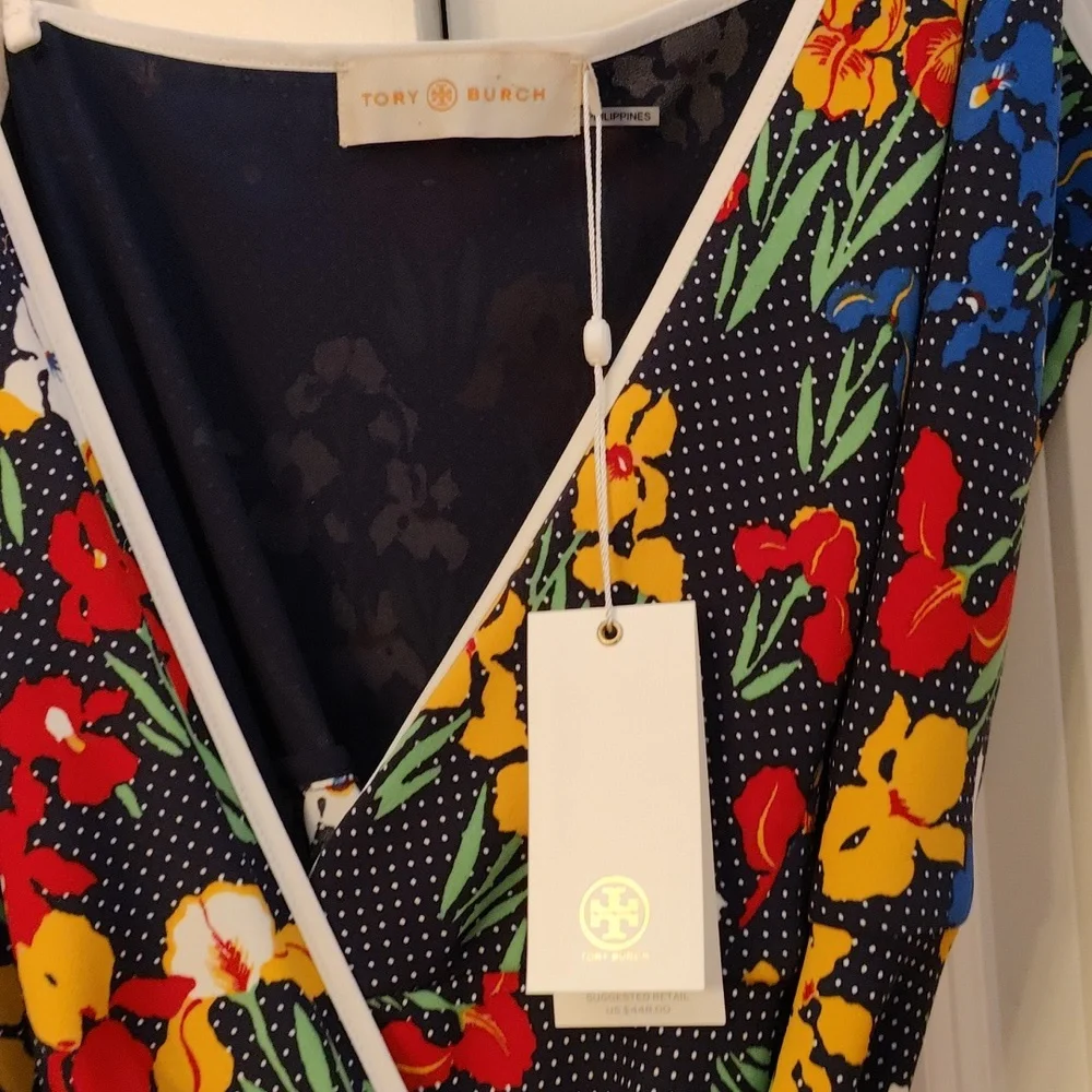 Tori Burch Navy Iris Garden Grotto Wrap Dress